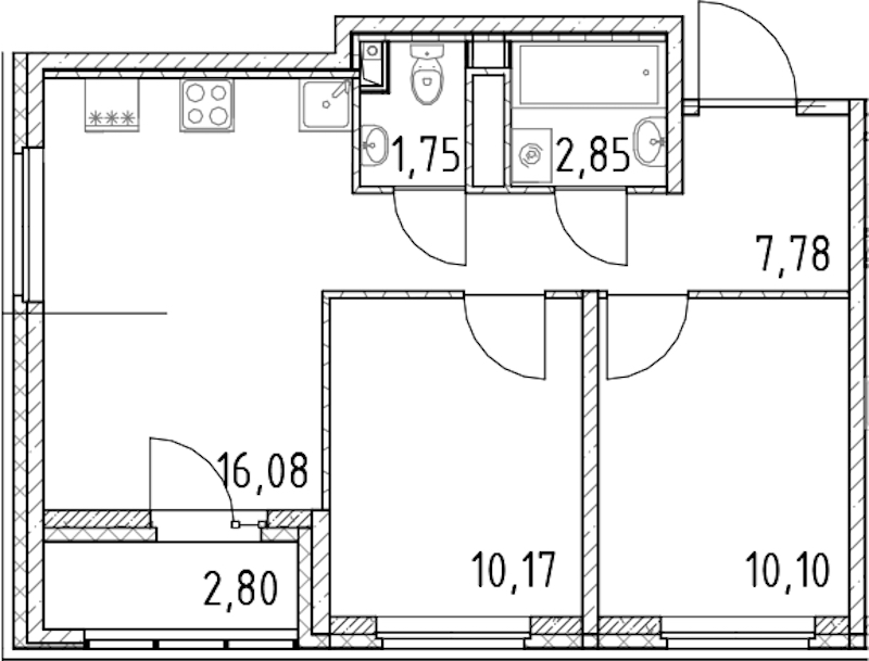 2-комнатная квартира 48.73 м², 1/18 эт., ЖК «Город Первых»